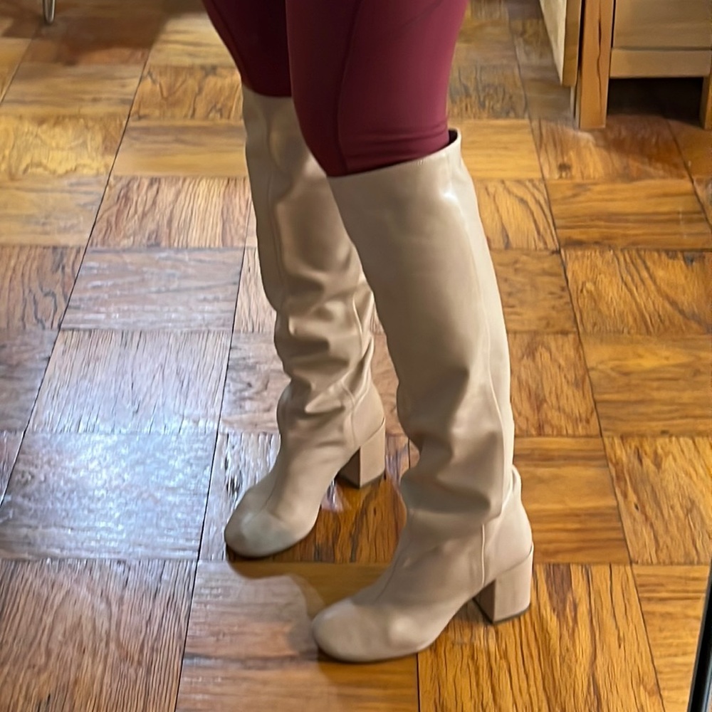 & other stories cream leather over the knee boots 37